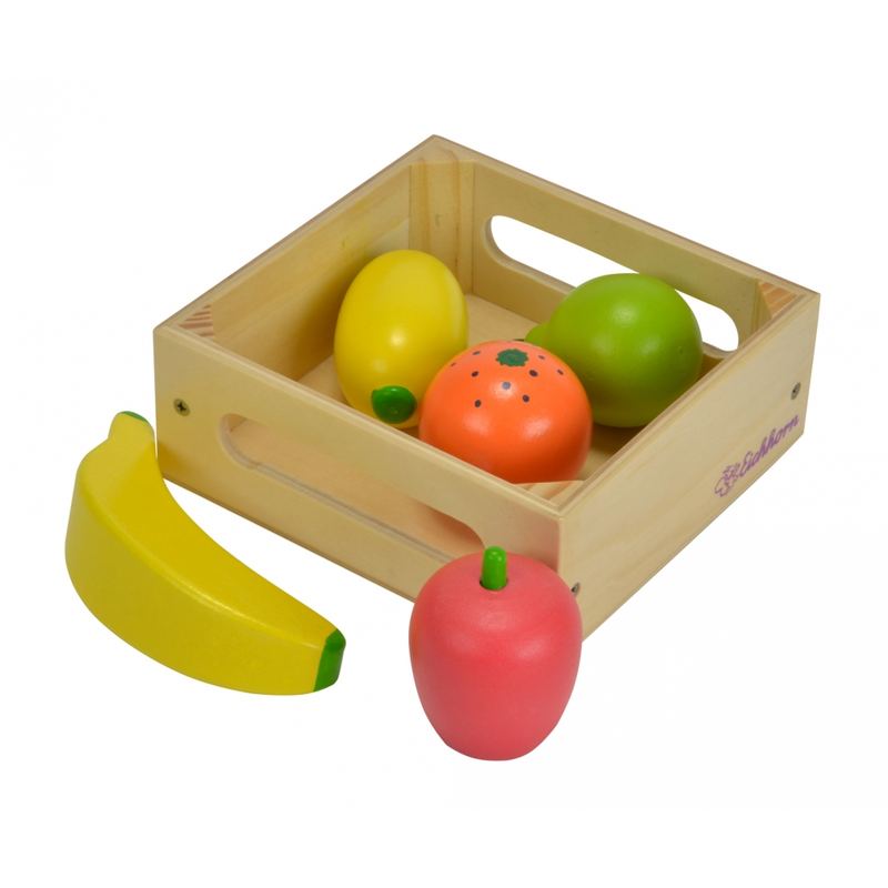 Eichhorn - Holzbox mit Früchten - Holz-Obst Apfel Banane Kaufladen-Zubehör
