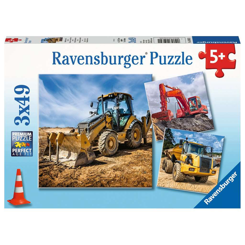 Ravensburger Puzzle: 3 x 49 Teile - Baufahrzeuge im Einsatz - Puzzel Bagger