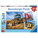 Ravensburger Puzzle: 3 x 49 Teile - Baufahrzeuge im Einsatz - Puzzel Bagger