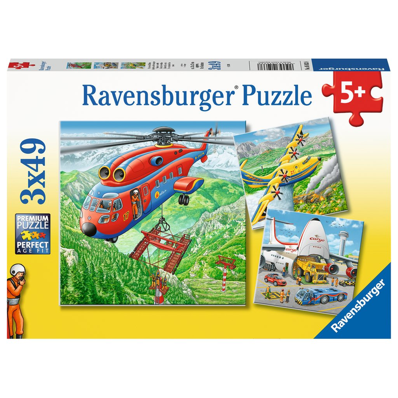Ravensburger Puzzle: 3 x 49 Teile - Über den Wolken - Puzzel Flugzeug Flughafen