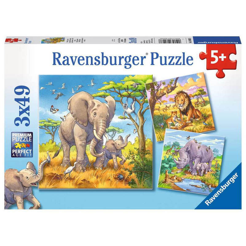 Ravensburger Puzzle: 3 x 49 Teile - Wilde Giganten - Elefanten Löwen Puzzel