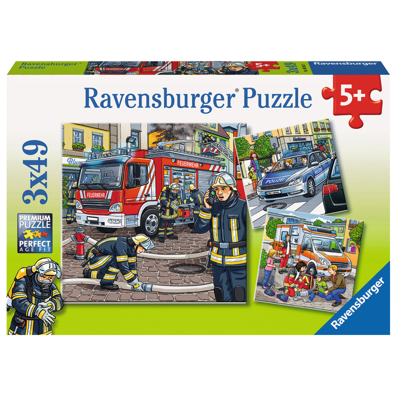 Ravensburger Puzzle: 3 x 49 Teile - Helfer in der Not - Kinderpuzzle Puzzel
