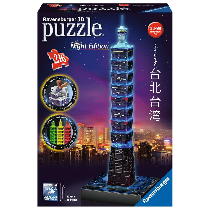 Ravensburger 3D Puzzle: 216 Teile - Taipei bei Nacht - Erwachsenenpuzzle Puzzel