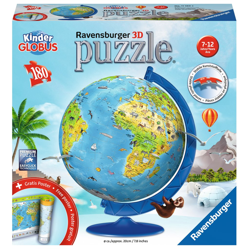 Ravensburger 3D Puzzle: 180 Teile - Kindererde Deutsch 2019 - Puzzle-Ball Globus