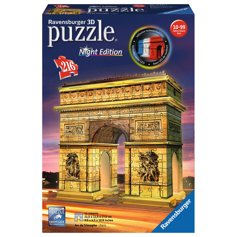 Ravensburger 3D Puzzle: 216 Teile - Triumphbogen Night Edition - LED Puzzel