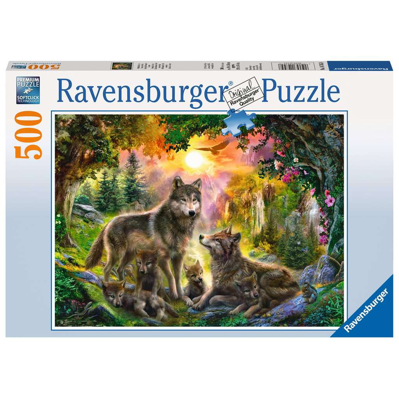 Ravensburger Puzzle: 500 Teile - Wolfsfamilie im Sonnenschein - Wölfe Puzzel