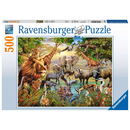 Ravensburger Puzzle: 500 Teile - Am Wasserloch - Erwachsenenpuzzle Puzzel Tiere
