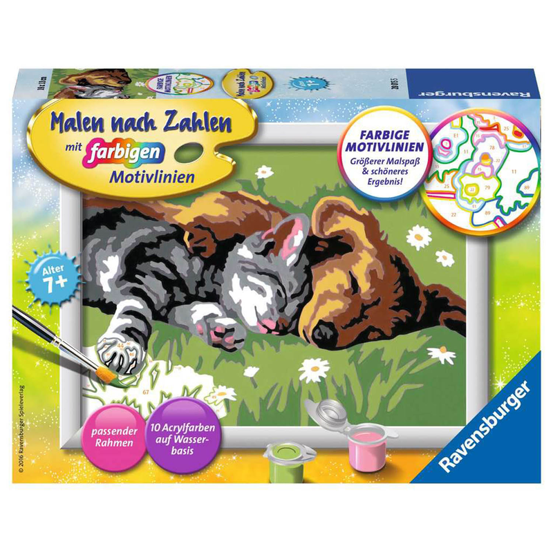 Ravensburger Malen nach Zahlen 28015 - Tiefer Schlaf - Serie E Malset Hund Katze