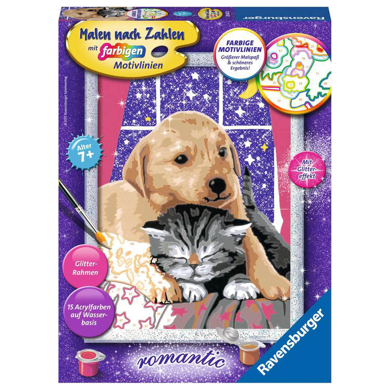 Ravensburger Malen nach Zahlen 28647 - Flauschige Freunde - Malset Hund Katze