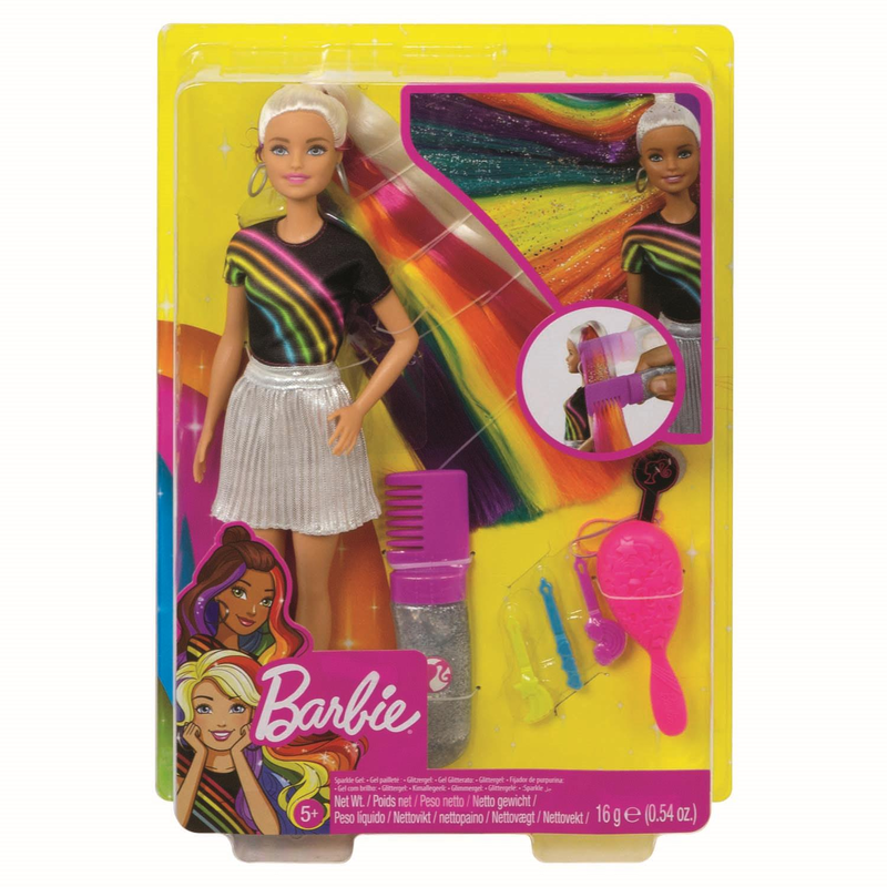 Mattel FXN96 - Barbie Regenbogen-Glitzerhaar Puppe (blond)