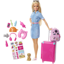 Mattel FWV25 - Barbie Reise Puppe mit Zubehör - Blond Hund Travel-Barbie Doll