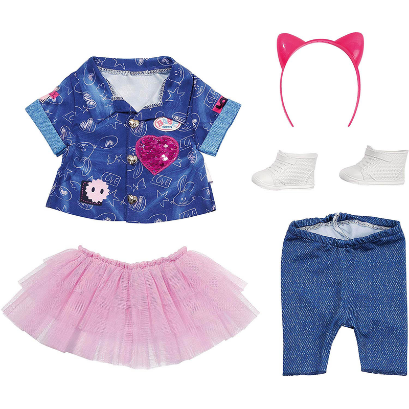 BABY born Deluxe Jeans Kleid Set 43 cm - Puppenkleidung Blau Rosa - Zapf