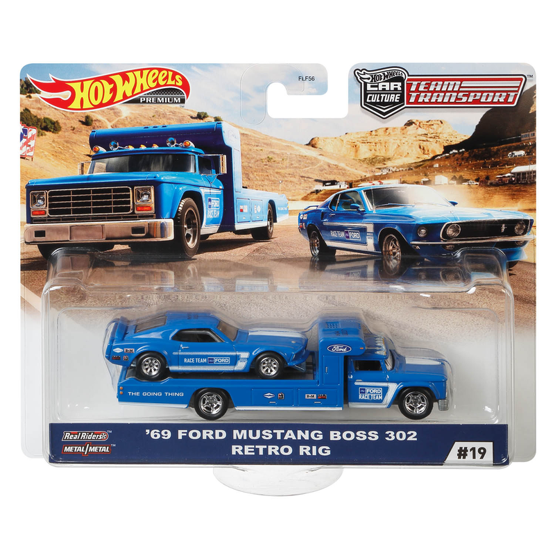 AUSWAHL: Mattel FLF56 - Hot Wheels Team Transport - LKW mit Auto Nr. 19 20 21 22 #19 - 69er Ford Mustang Boss 302 + Retro Rig