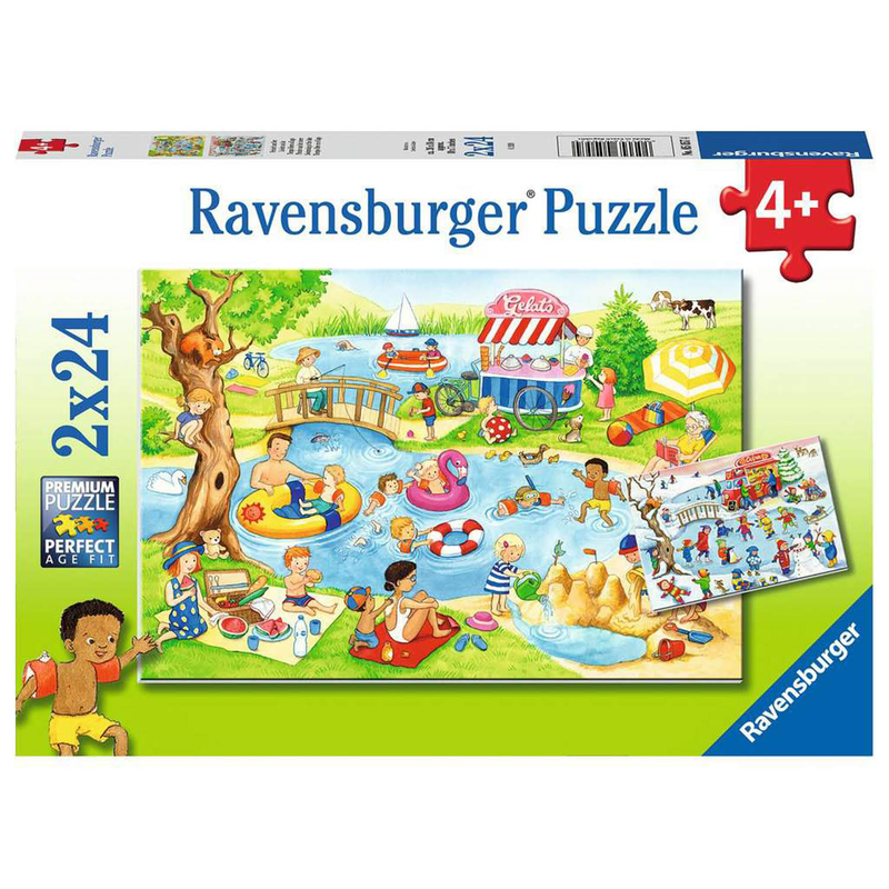 Ravensburger Puzzle: 2 x 24 Teile - Freizeit am See - Sommer Kinderpuzzle Puzzel