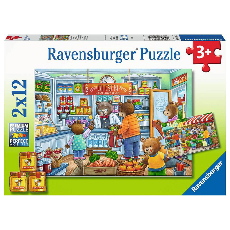 Ravensburger Puzzle: 2 x 12 Teile - Komm, wir gehen einkaufen - Bären Puzzel