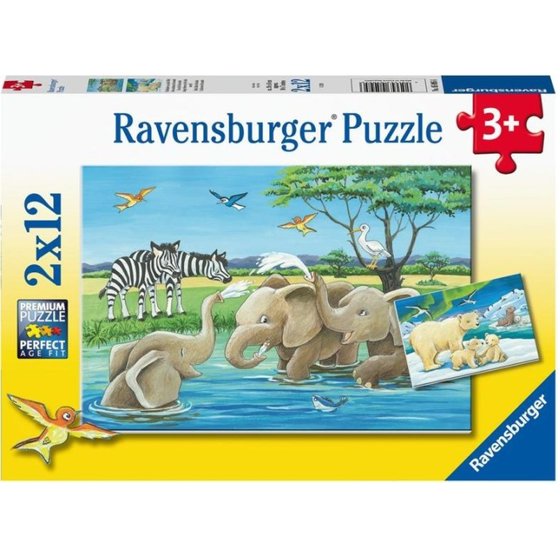 Ravensburger Puzzle 2 x 12 Teile Tierkinder aus aller Welt - Elefanten Eisbren