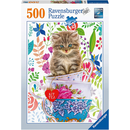 Ravensburger Puzzle: 500 Teile - Kätzchen im Tässchen - Katzenbaby Puzzel