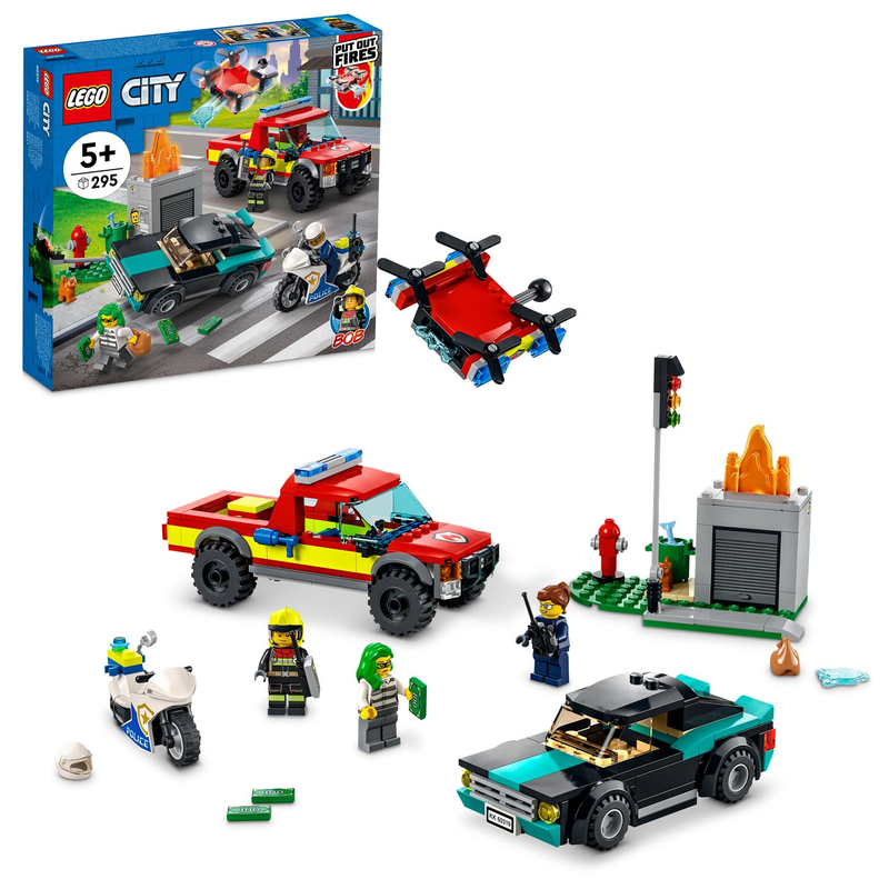 LEGO 60319 City - Löscheinsatz und Verfolgungsjagd - Feuerwehr Polizei Motorrad
