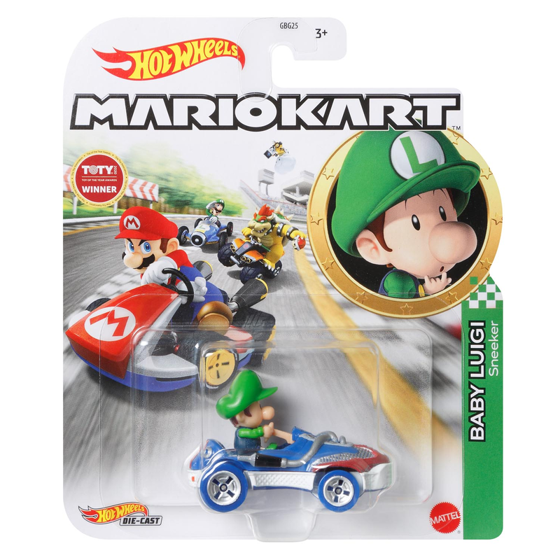 Mattel GBG25; GBG26 - Hot Wheels Mario Kart 1:64 Die-Cast - Luigi Sneeker - Spielzeugauto Sammelfigur