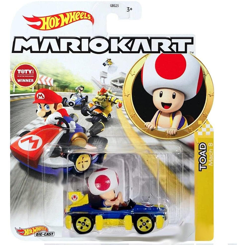 Mattel GBG25; HDB35 - Hot Wheels Mario Kart 1:64 Die-Cast - Toad Mach 8 - Spielzeugauto Sammelfigur