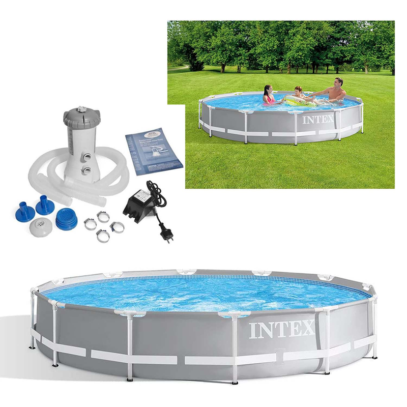 Intex 26712GN - Metal Frame Pool Set Premium 366x76 cm - Stahlrahmenpool + Filterpumpe Grau