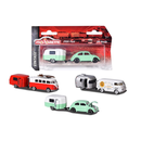 Majorette 212052014 - Vintage Trailer 3er Set - VW T1 Foodtruck (Weiß) + VW Bulli (Rot) + VW Käfer (Grün)
