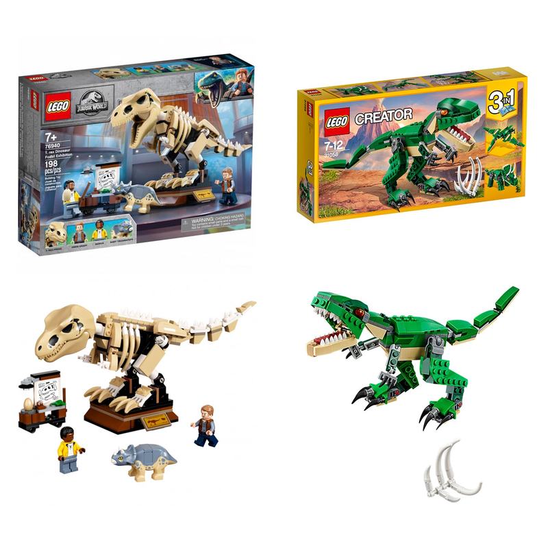 SET: LEGO Creator Dinosaurier (31058) + LEGO Jurassic World T-Rex Skelett (76940) - Dino Triceratops - 2er Set 