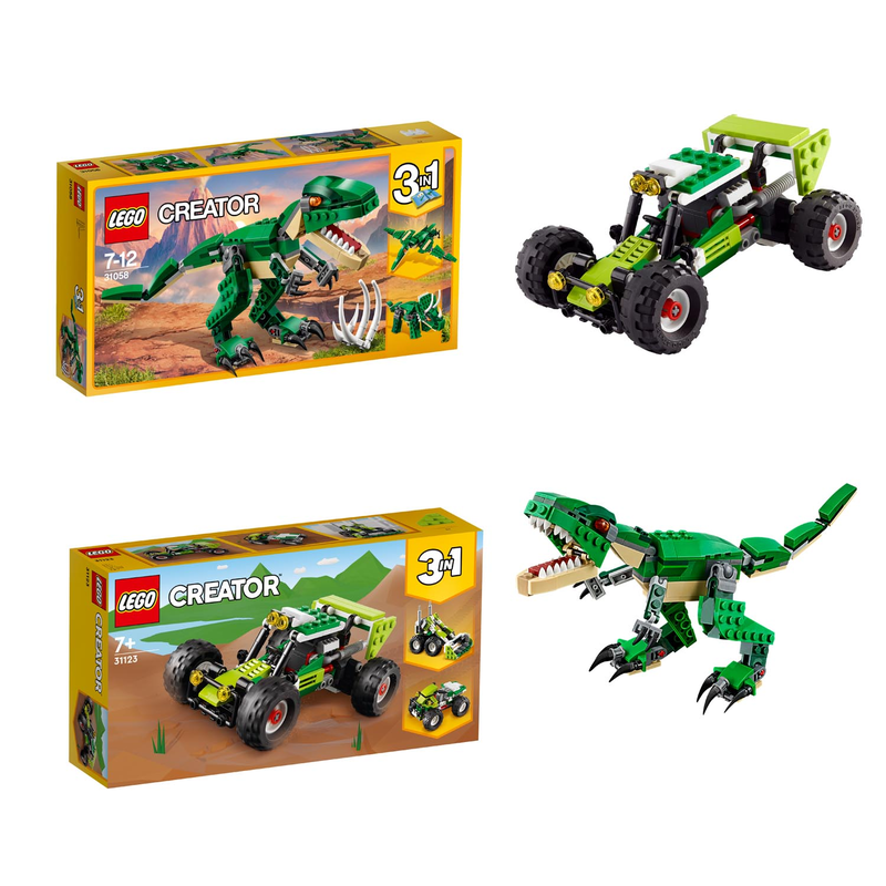 SET: LEGO Creator - Dinosaurier (31058) + Gelndebuggy (31123) - T-Rex Triceratops Kompaktlader Quad Buggy - 2er Set