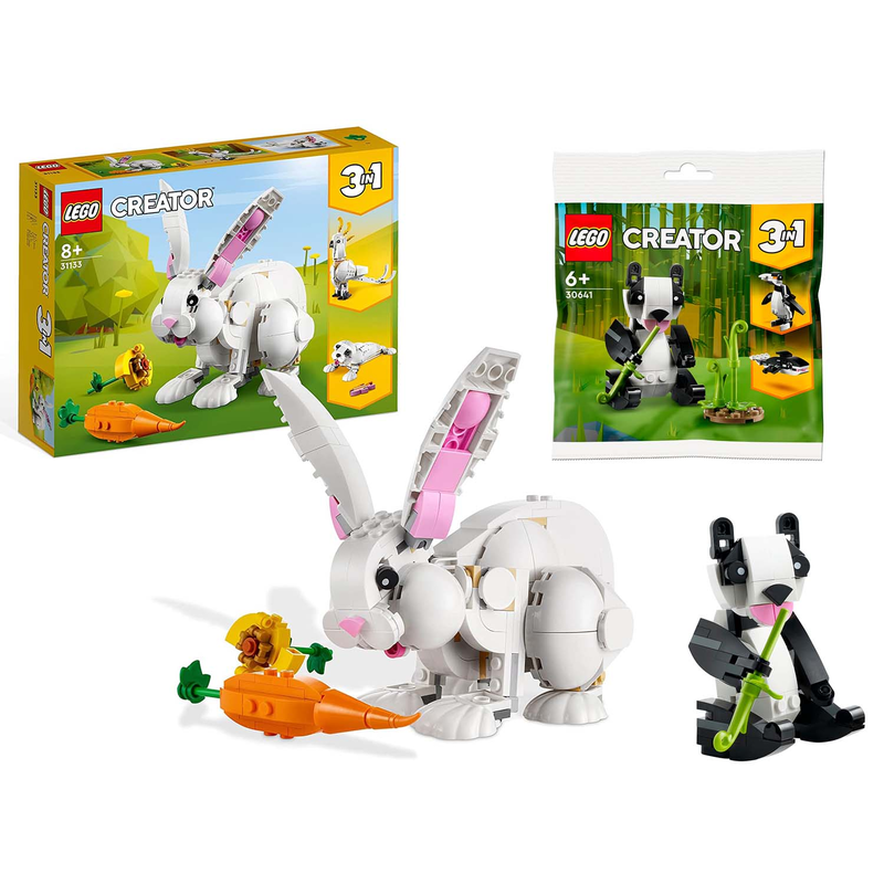 SET: LEGO Creator 3-in-1: Pandabär (30641) + Weißer Hase (31133) - Robbe Kakadu Osterhase