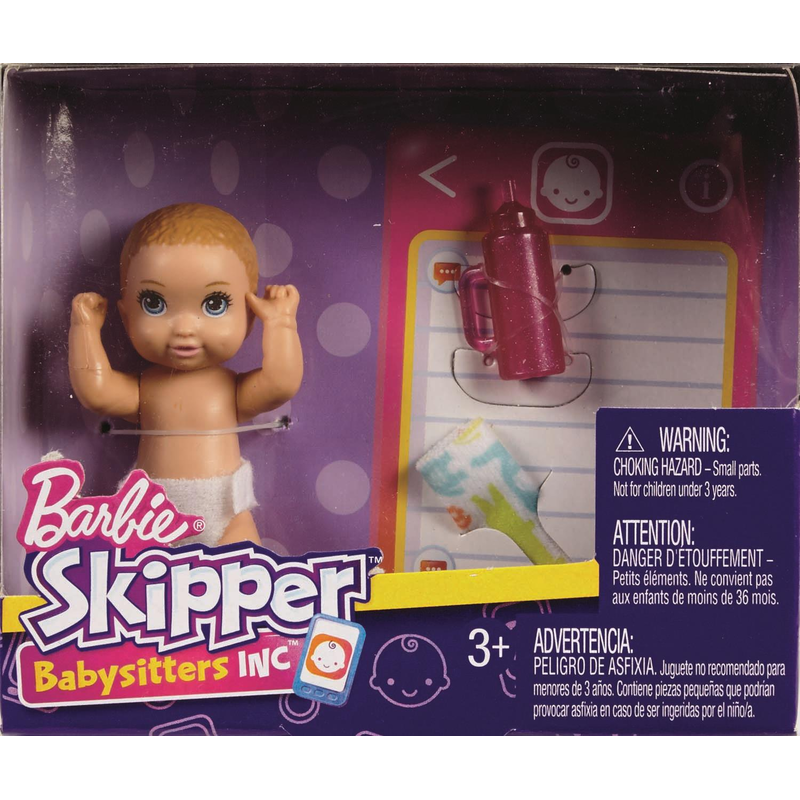 Mattel FHY78 - Barbie Babysitters Inc. Baby-Puppe und Zubehr (dunkelblond, pinkfarbene Trinkflasche)