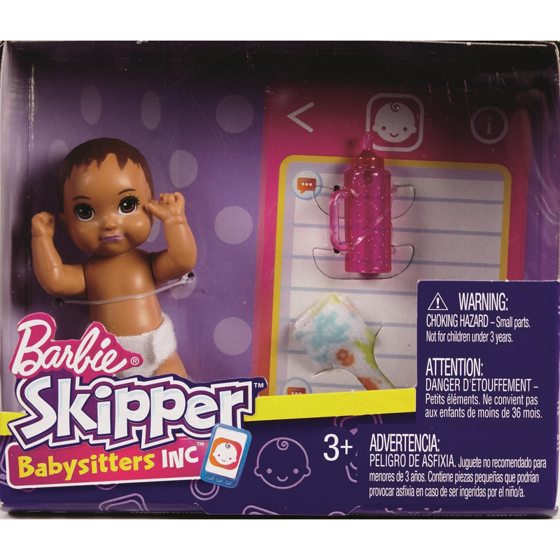 Mattel FHY81 - Barbie Babysitters Inc. Baby-Puppe und Zubehr (brnett, pinkfarbene Trinkflasche)